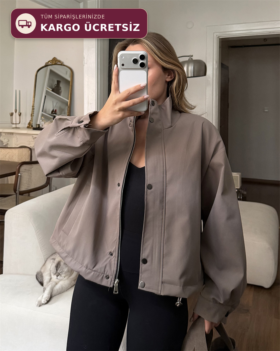 Çıtçıtlı Vizon Trenç Bomber Ceket