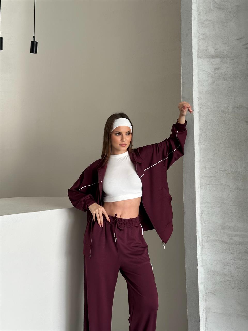 Çizgili Spor Bordo İkili Takım