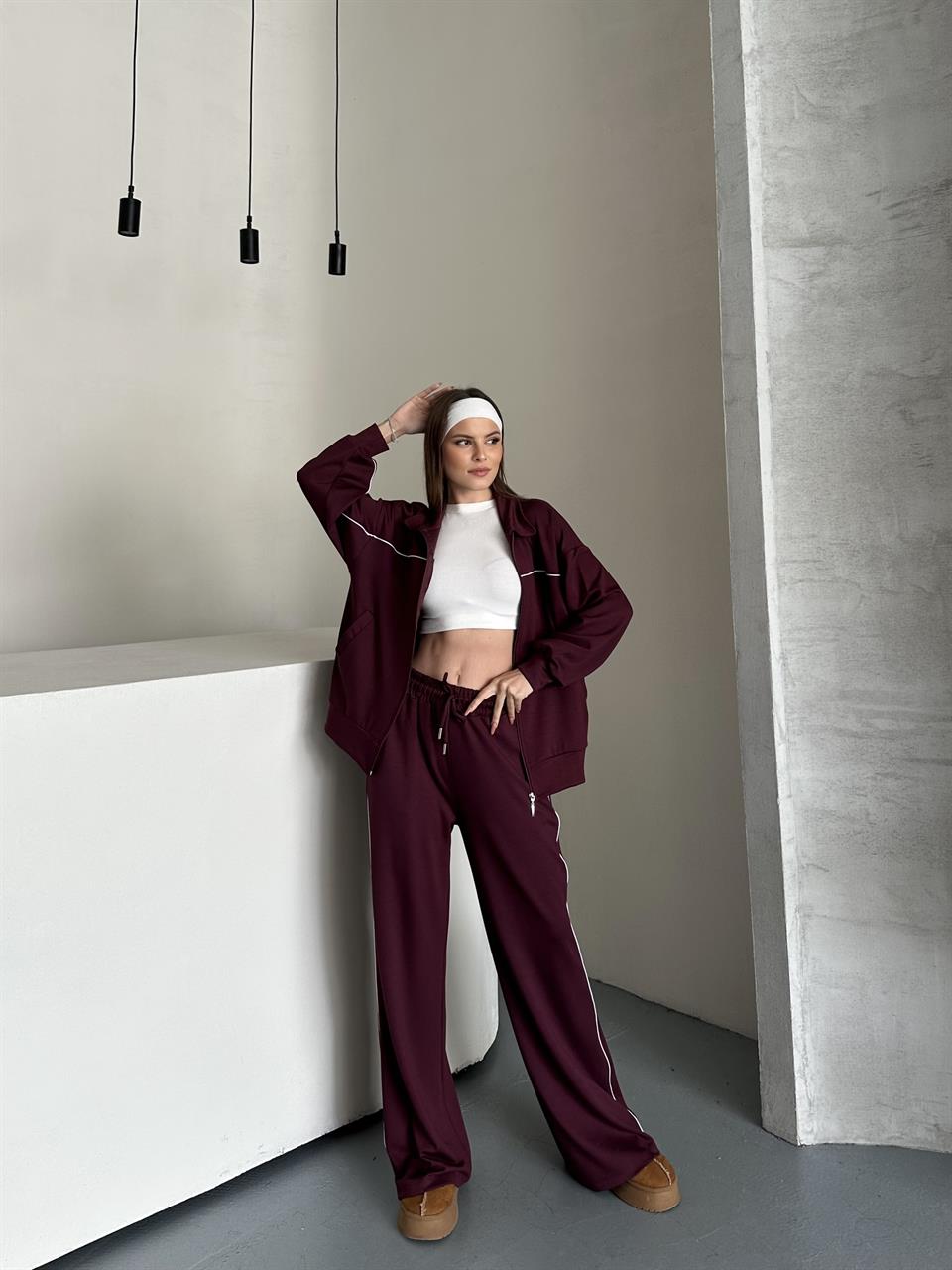 Çizgili Spor Bordo İkili Takım