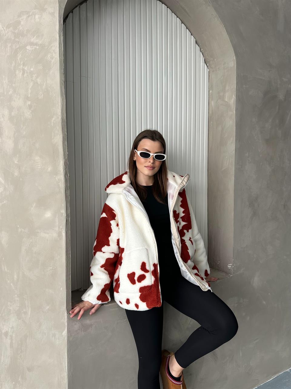 Cow Kırmızı Peluş Mont