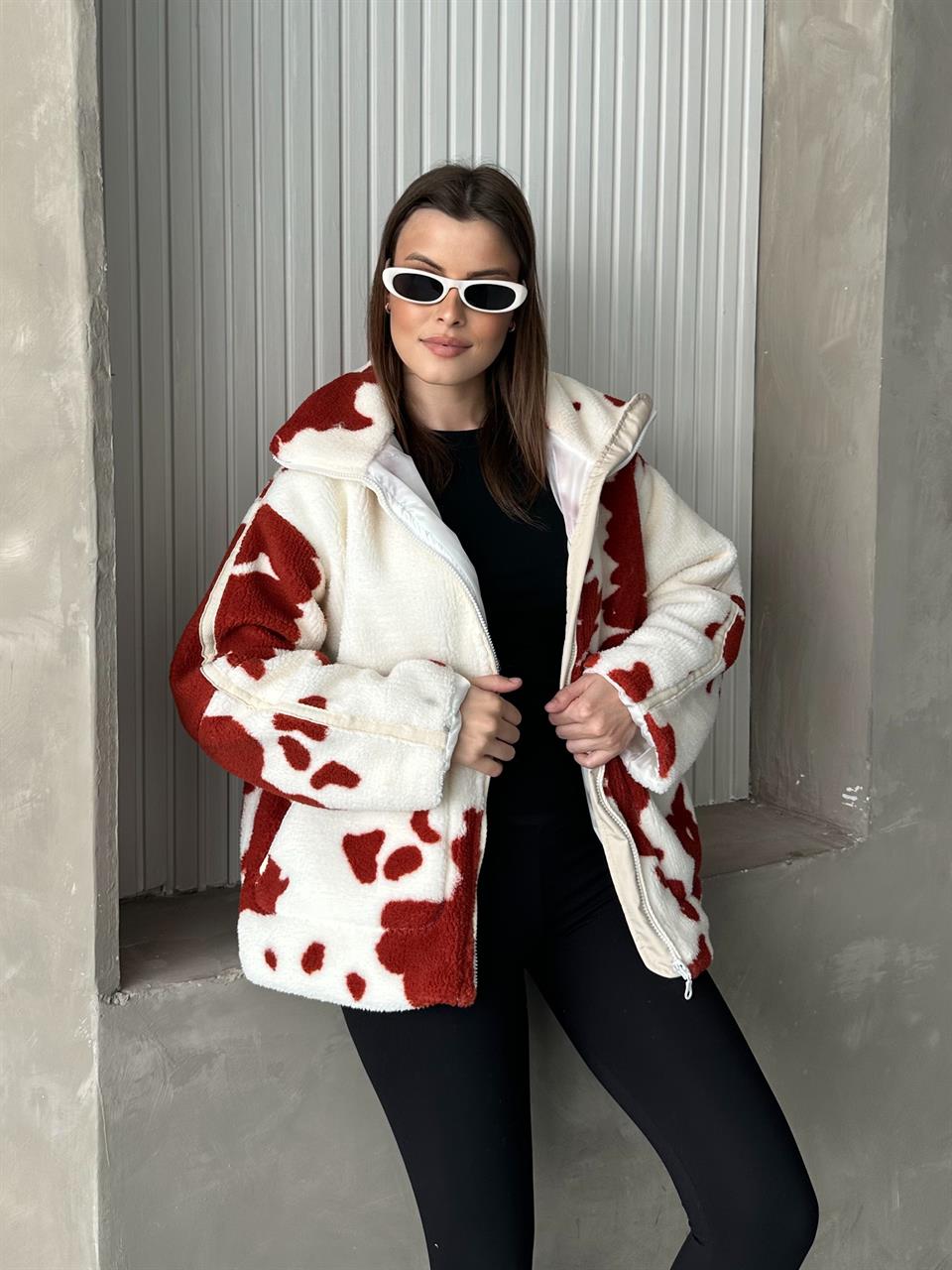 Cow Kırmızı Peluş Mont