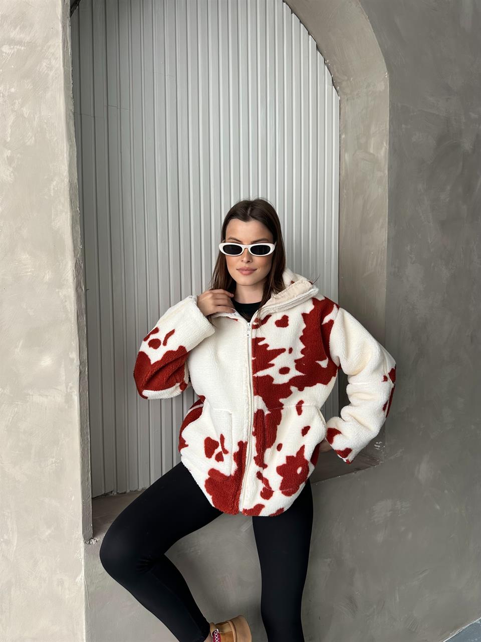 Cow Kırmızı Peluş Mont