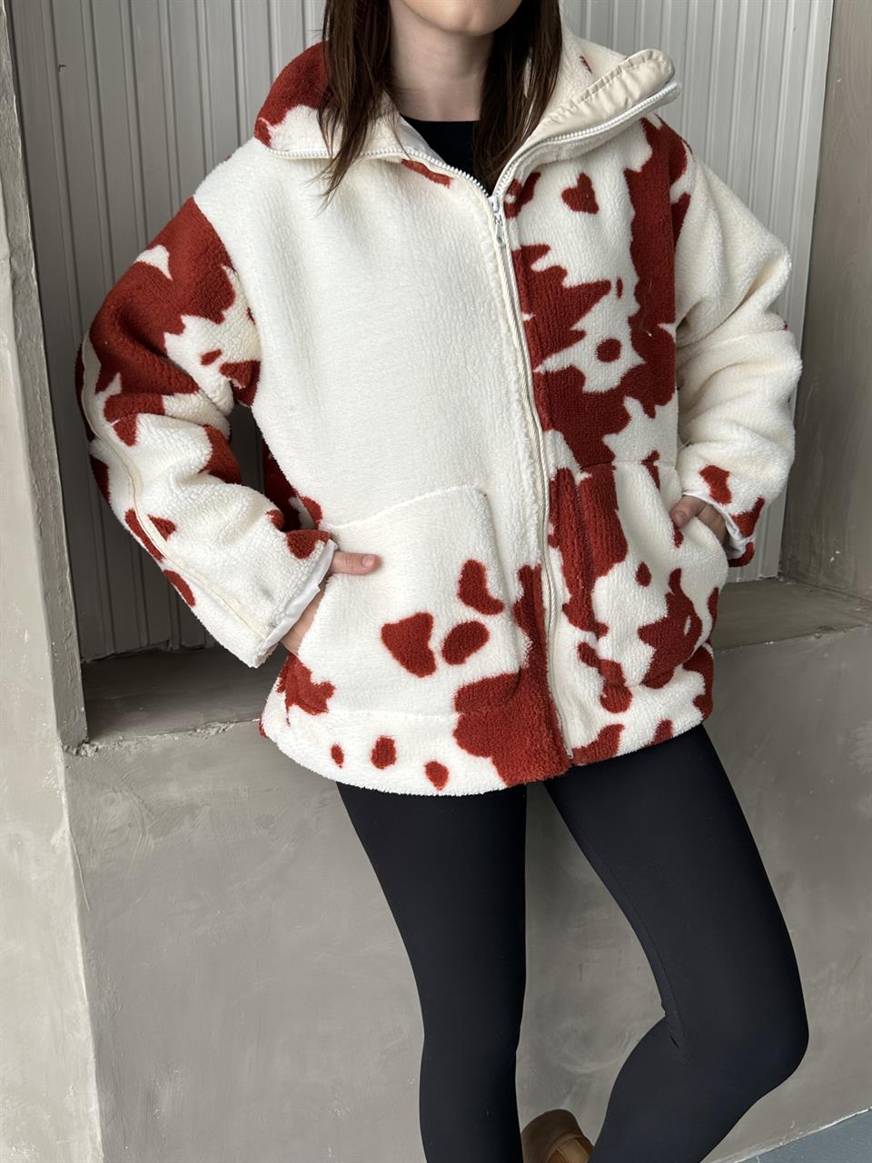 Cow Kırmızı Peluş Mont