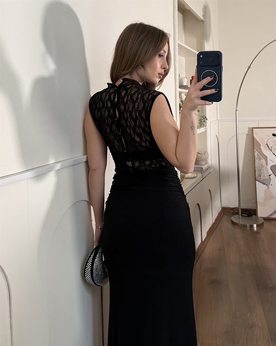 Dantelli Siyah Abiye Elbise