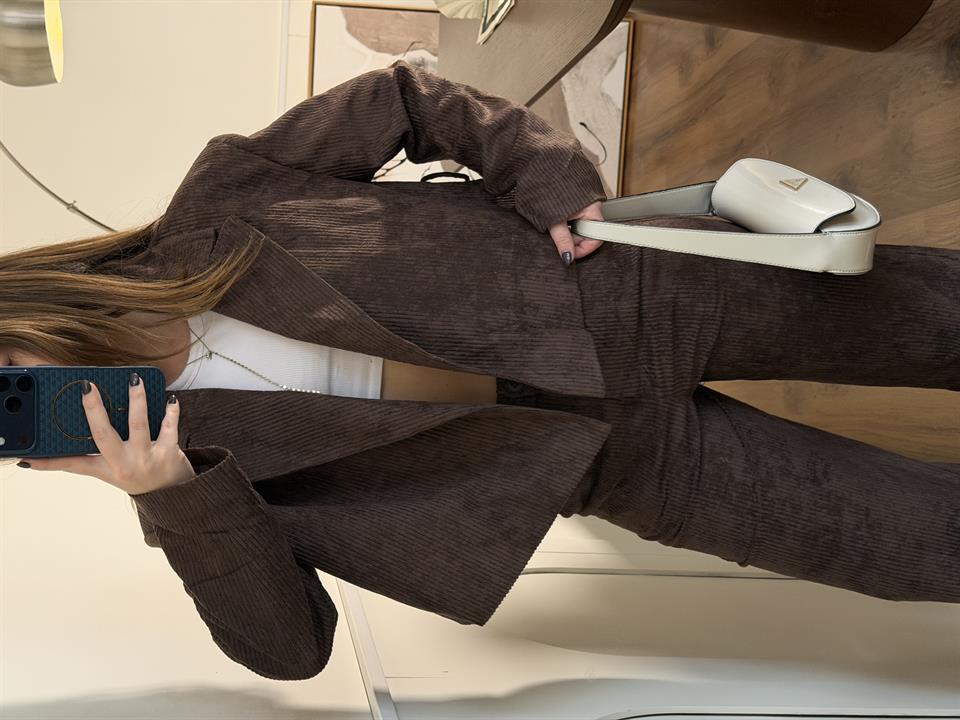 Deluxe Kahverengi Kadife İkili Takım