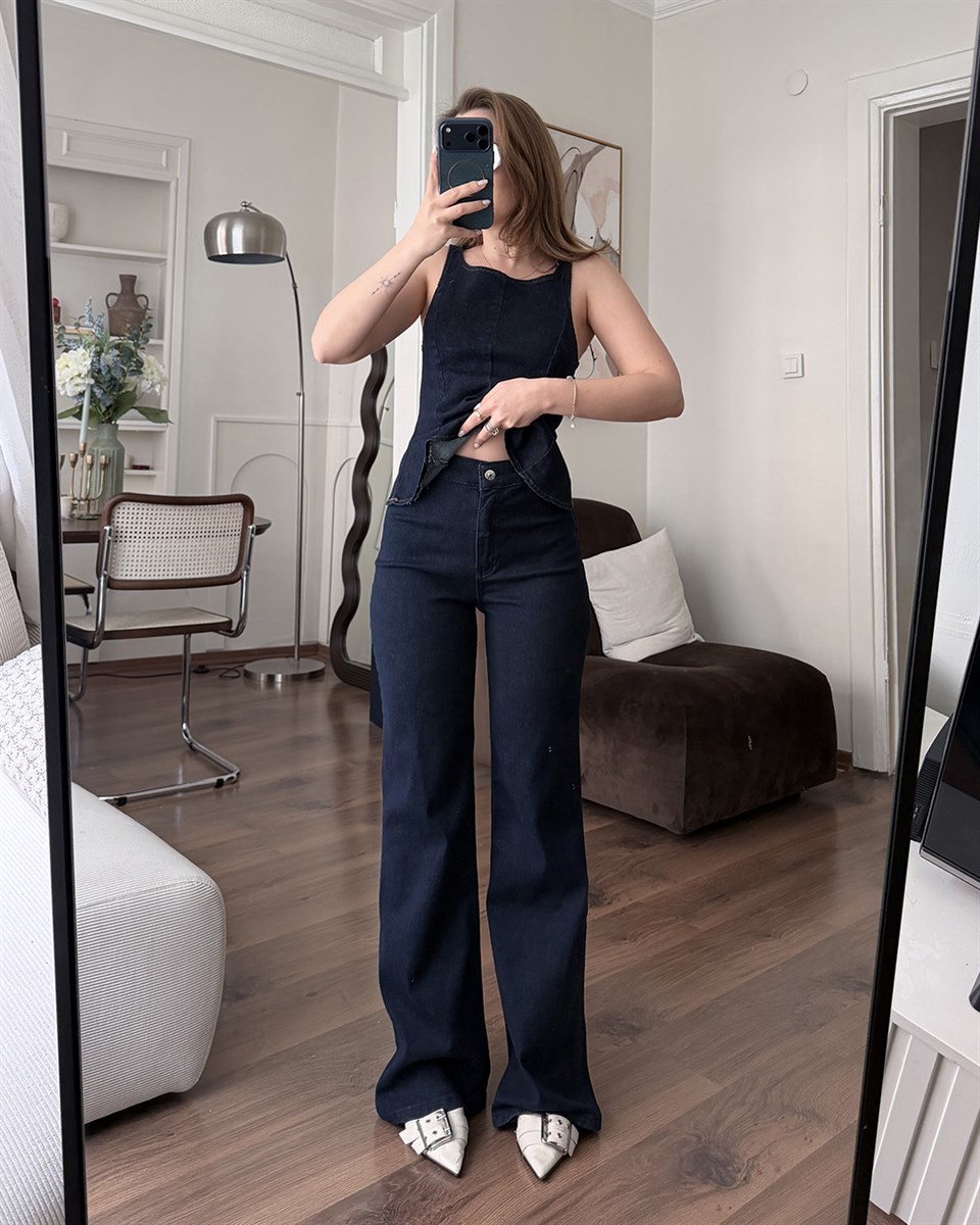 Denim Lacivert Bluz Pantolon Takım