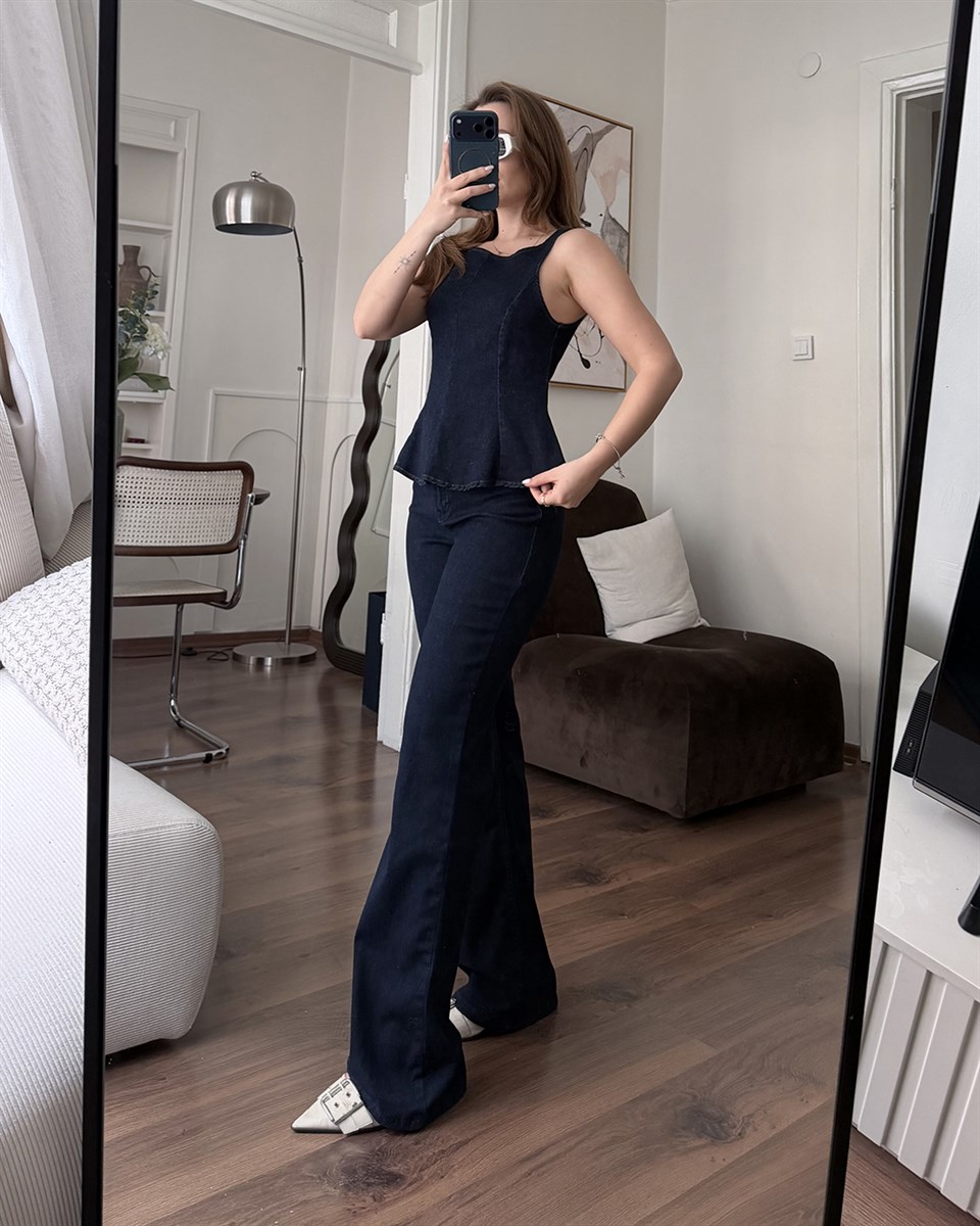 Denim Lacivert Bluz Pantolon Takım
