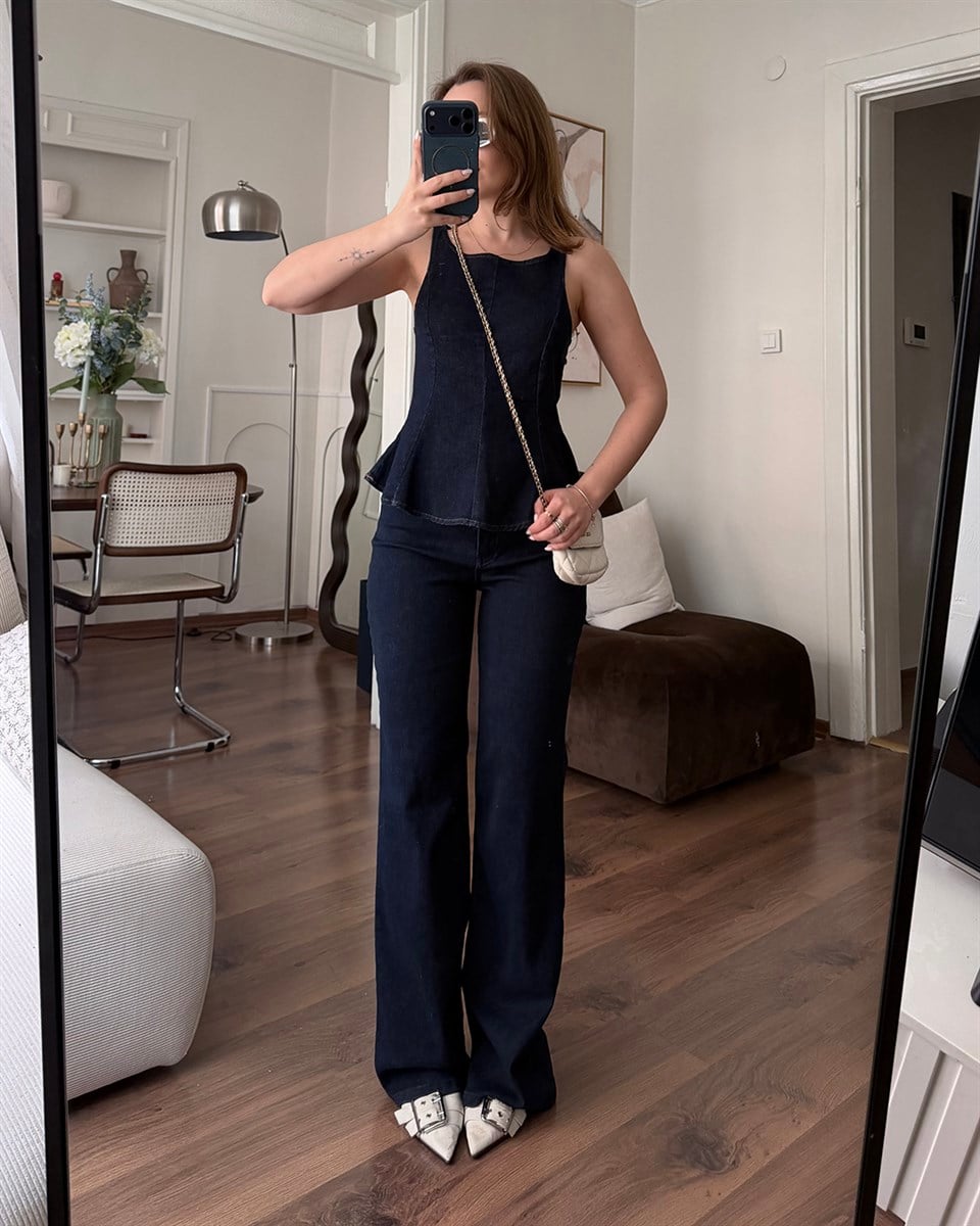 Denim Lacivert Bluz Pantolon Takım