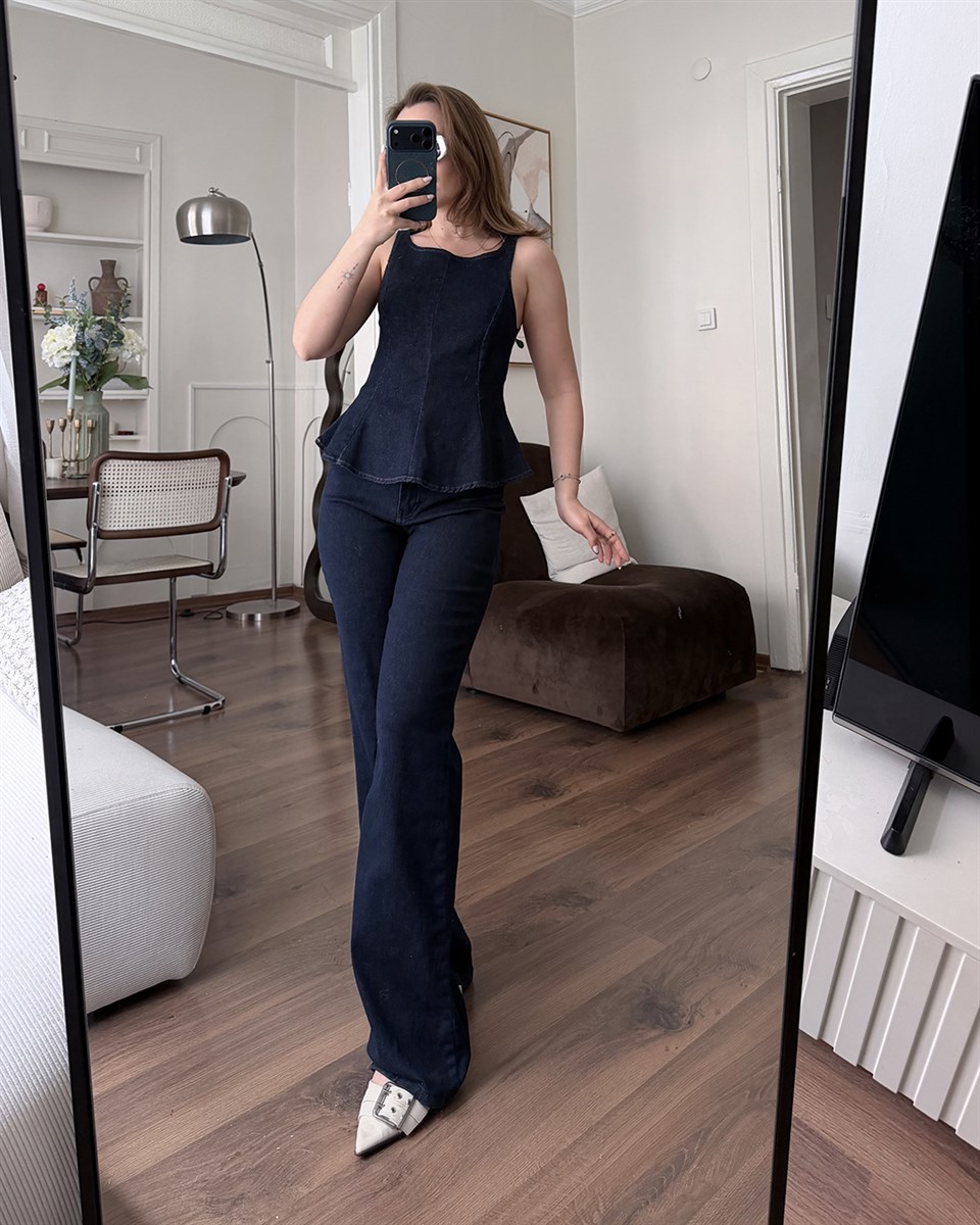 Denim Lacivert Bluz Pantolon Takım