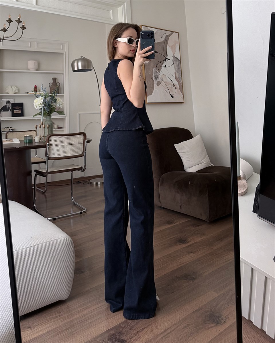 Denim Lacivert Bluz Pantolon Takım