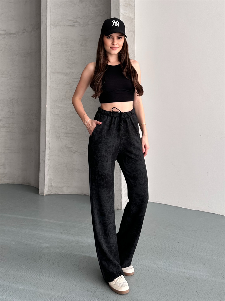 Vintage Bol Paça Siyah Pantolon