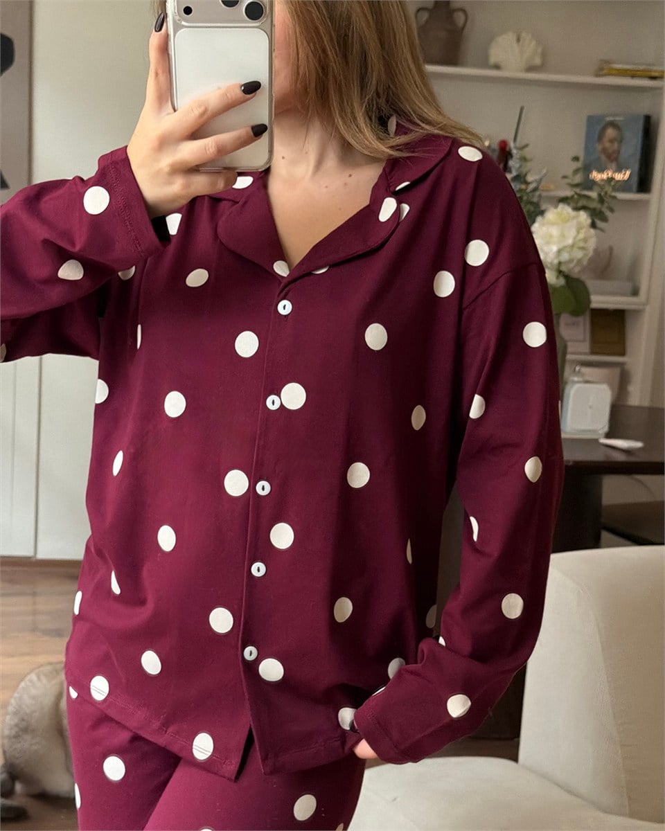 Dotti Puantiyeli Bordo Pijama Takımı
