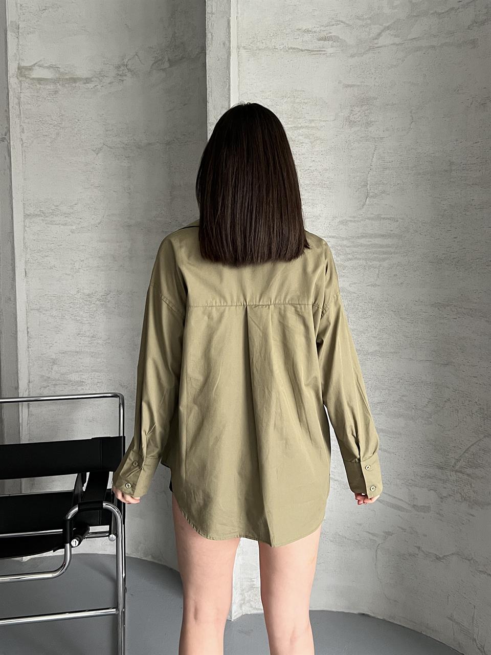 Düz Cepsiz Haki Gömlek