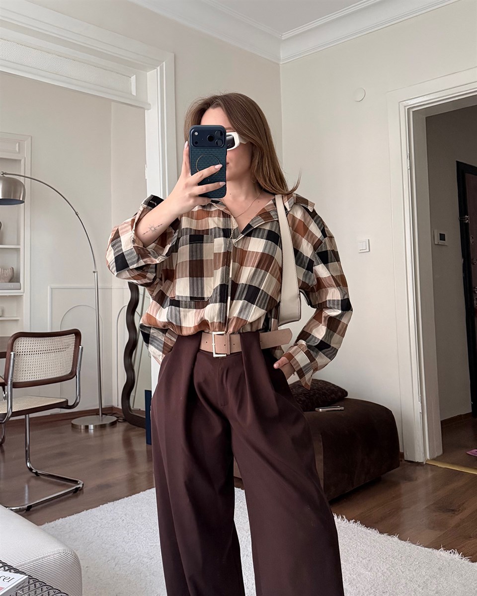 Ekose Desenli Oversize Gömlek