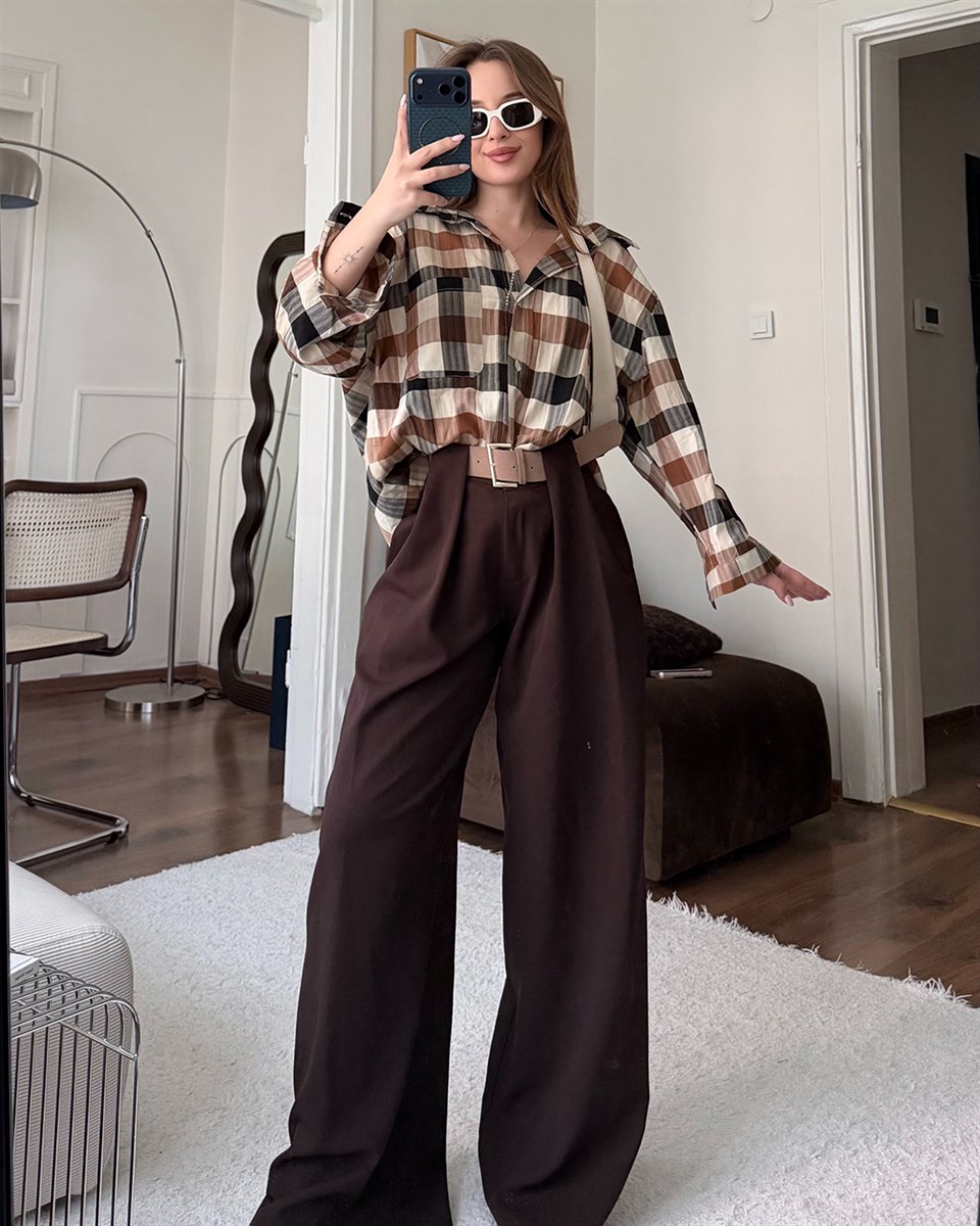 Ekose Desenli Oversize Gömlek