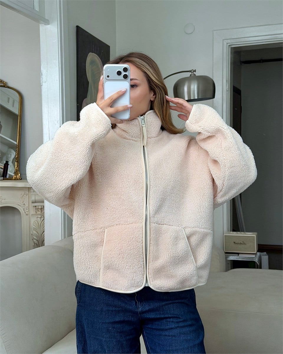 Ekru Peluş Polar Ceket
