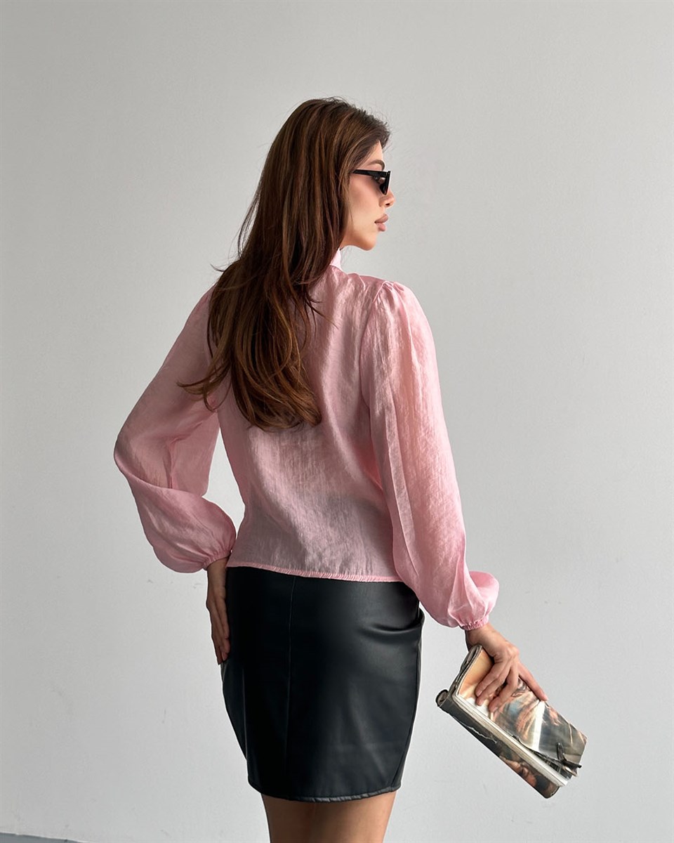 Elora Broş Detaylı Pudra Gömlek Bluz