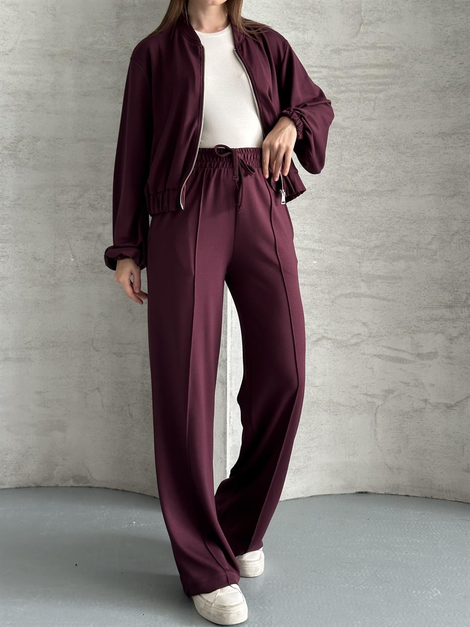 Essential Fermuarlı Bordo Eşofman Takım