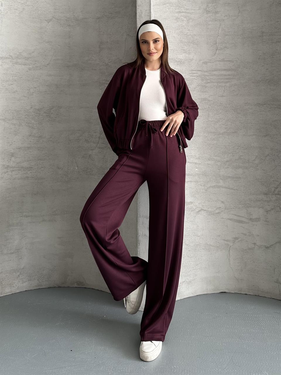 Essential Fermuarlı Bordo Eşofman Takım