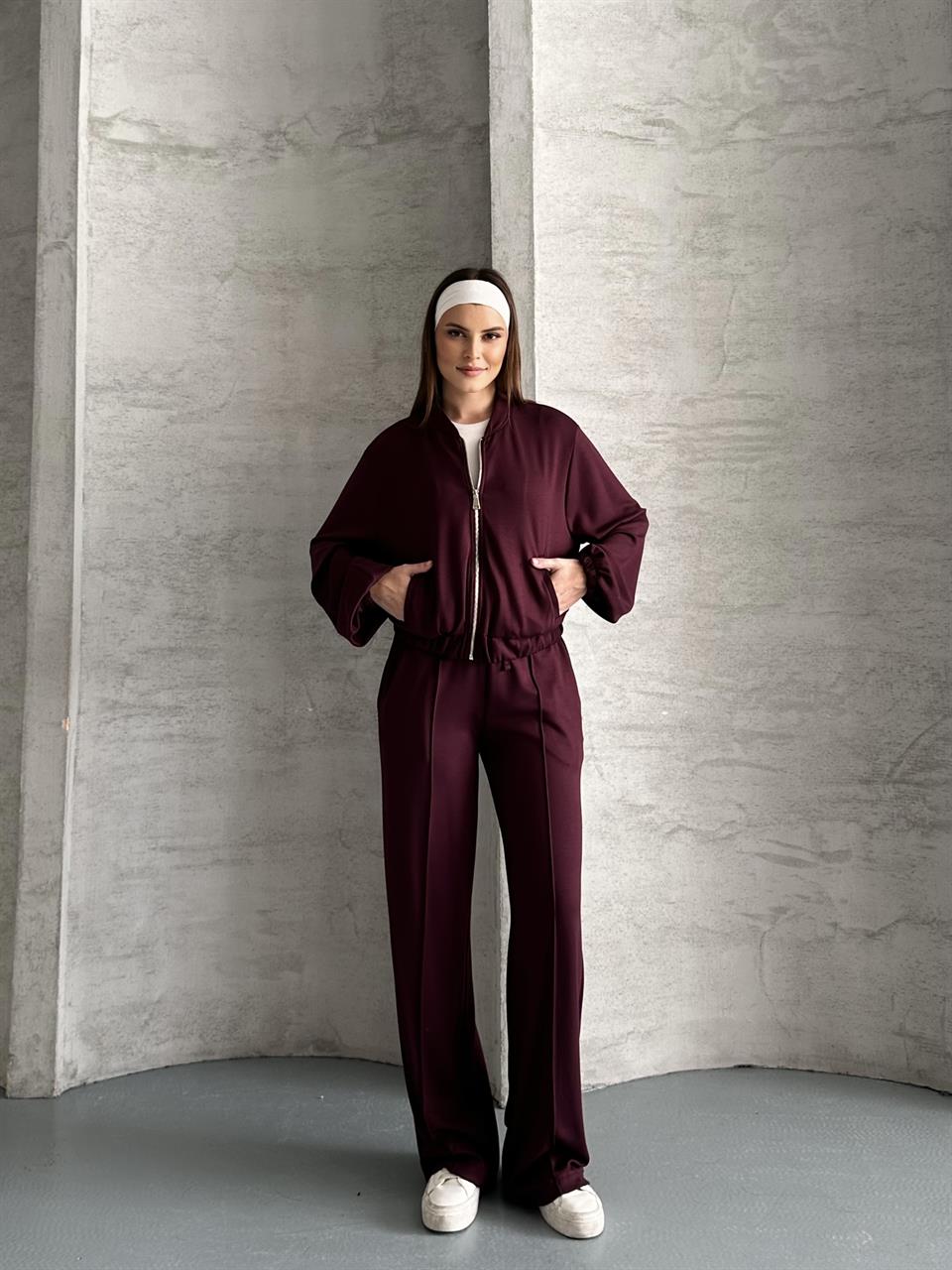 Essential Fermuarlı Bordo Eşofman Takım