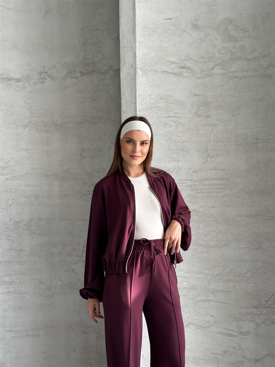 Essential Fermuarlı Bordo Eşofman Takım