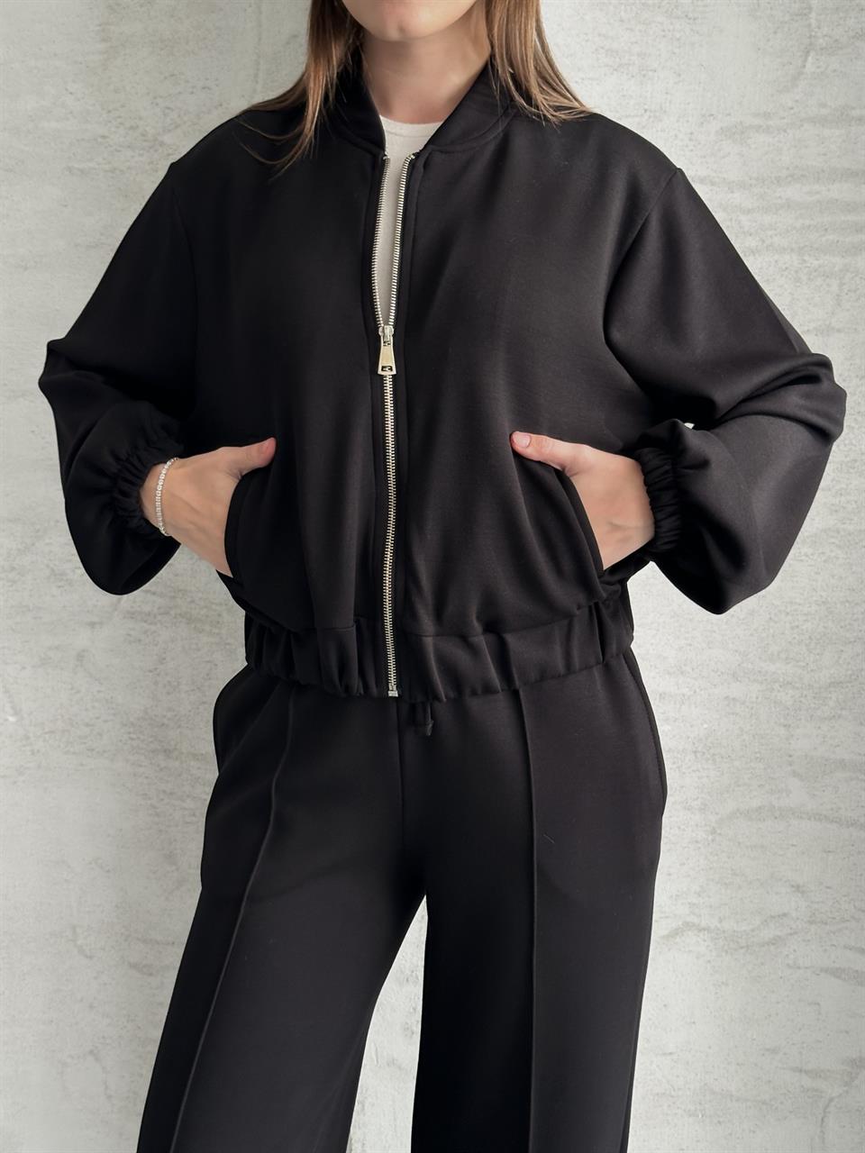 Essential Fermuarlı Siyah Eşofman Takım