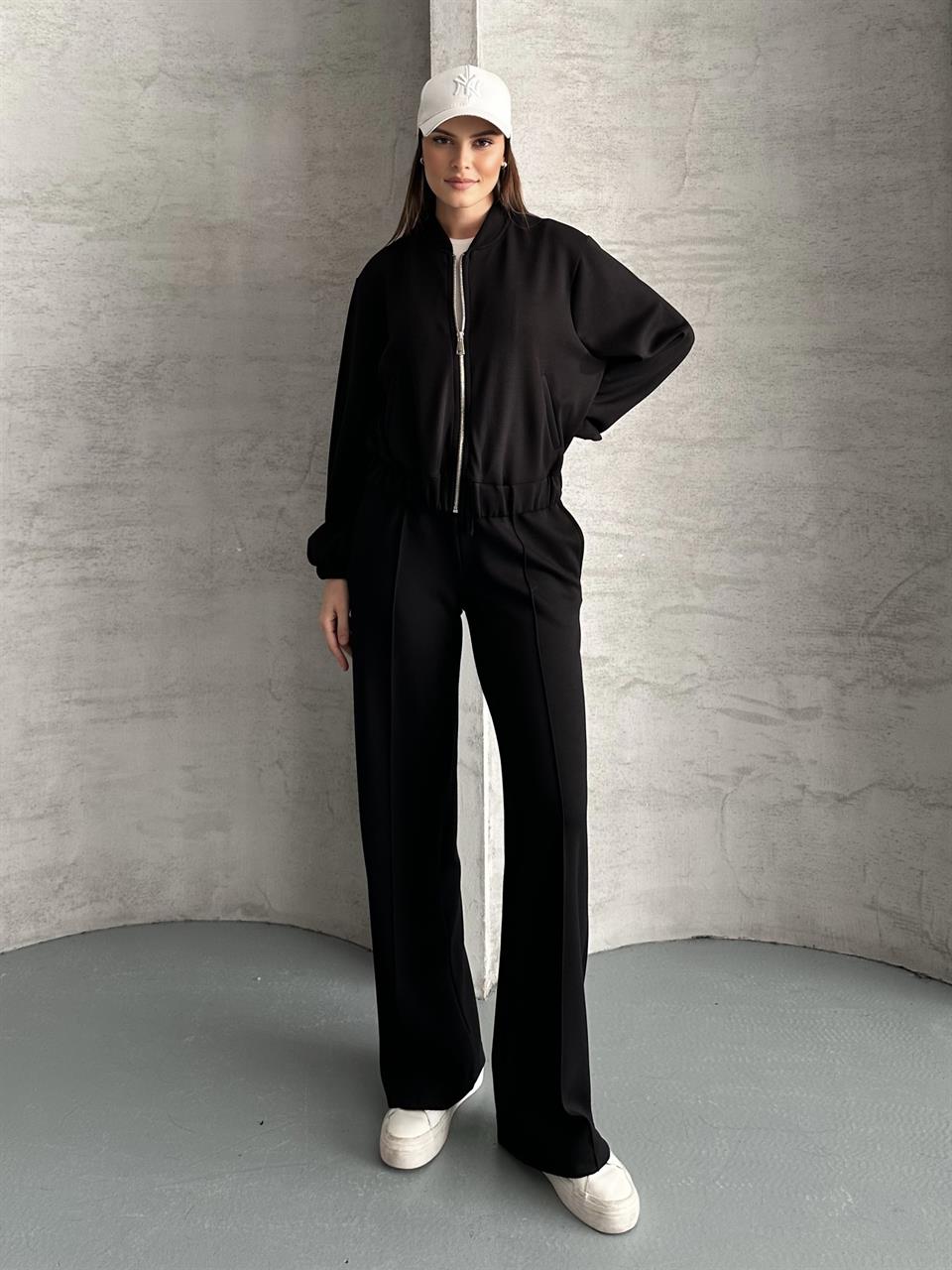 Essential Fermuarlı Siyah Eşofman Takım