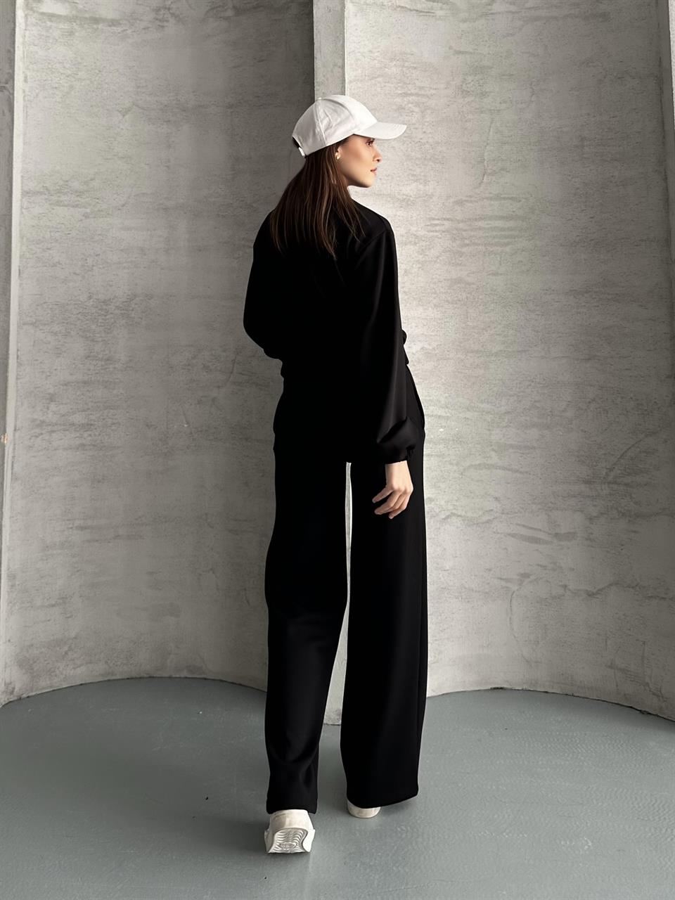 Essential Fermuarlı Siyah Eşofman Takım