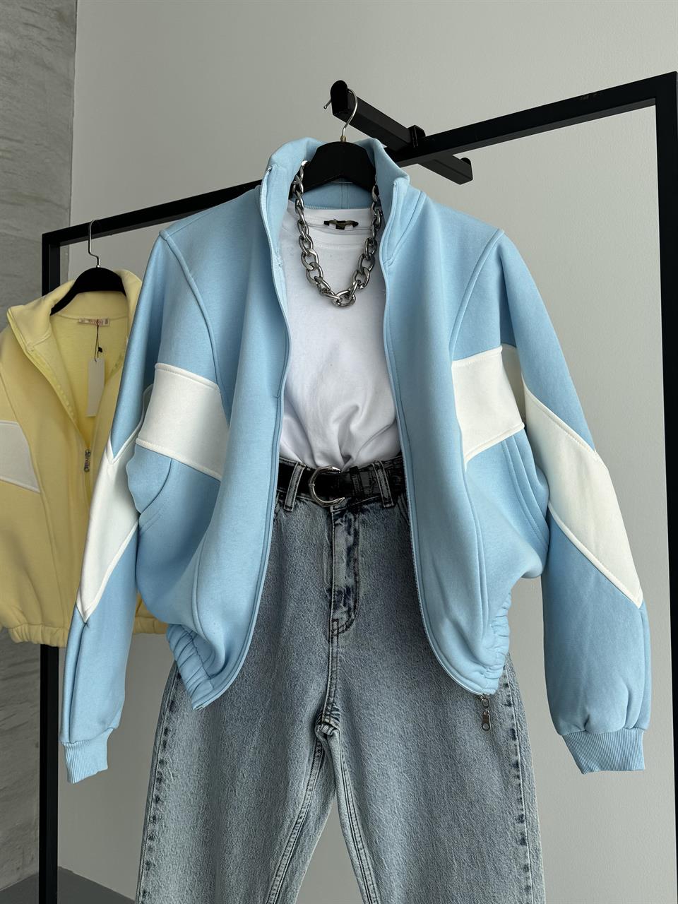 Fermuarlı Sportif Mavi Sweatshirt