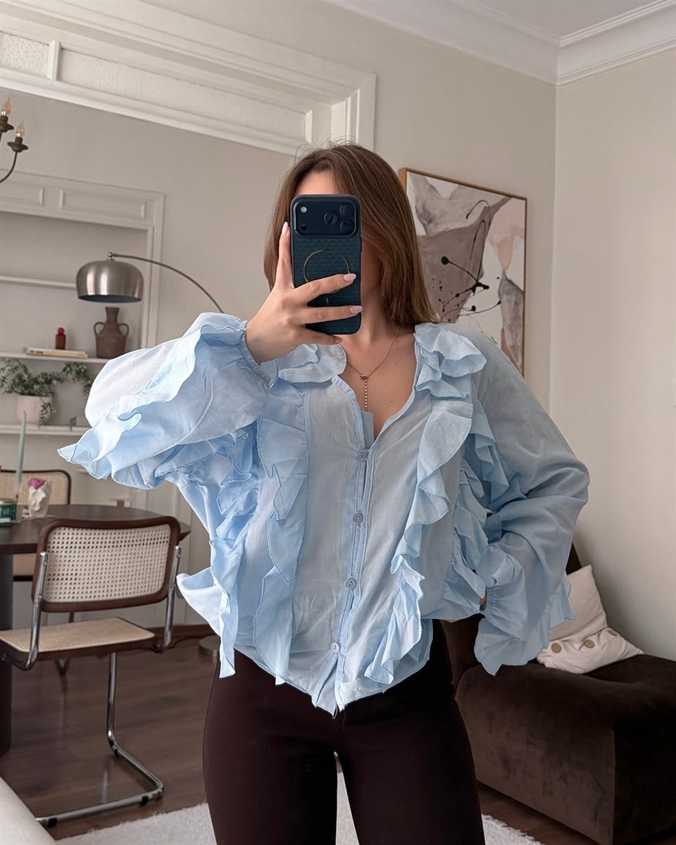 Fırfır Detaylı Bebe Mavisi Gömlek