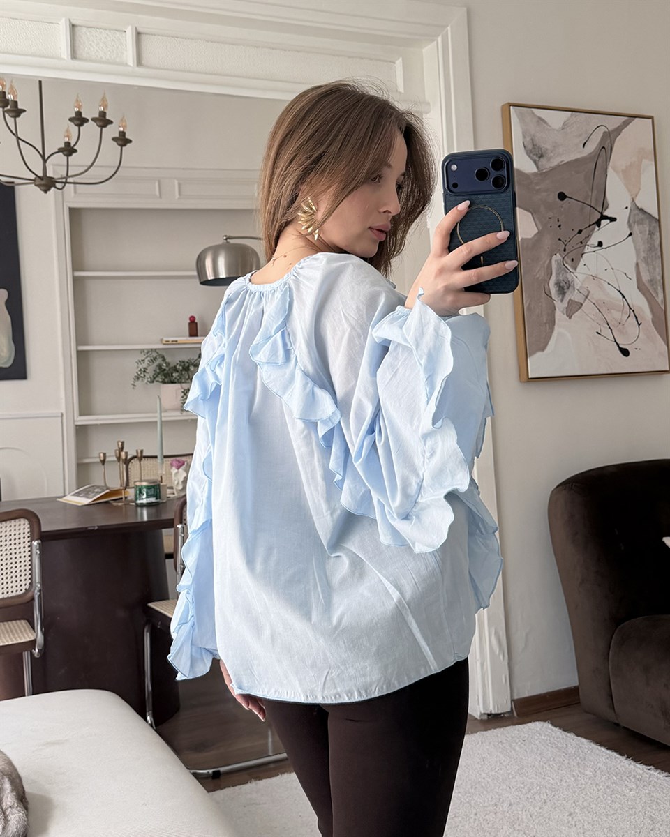 Fırfır Detaylı Bebe Mavisi Gömlek