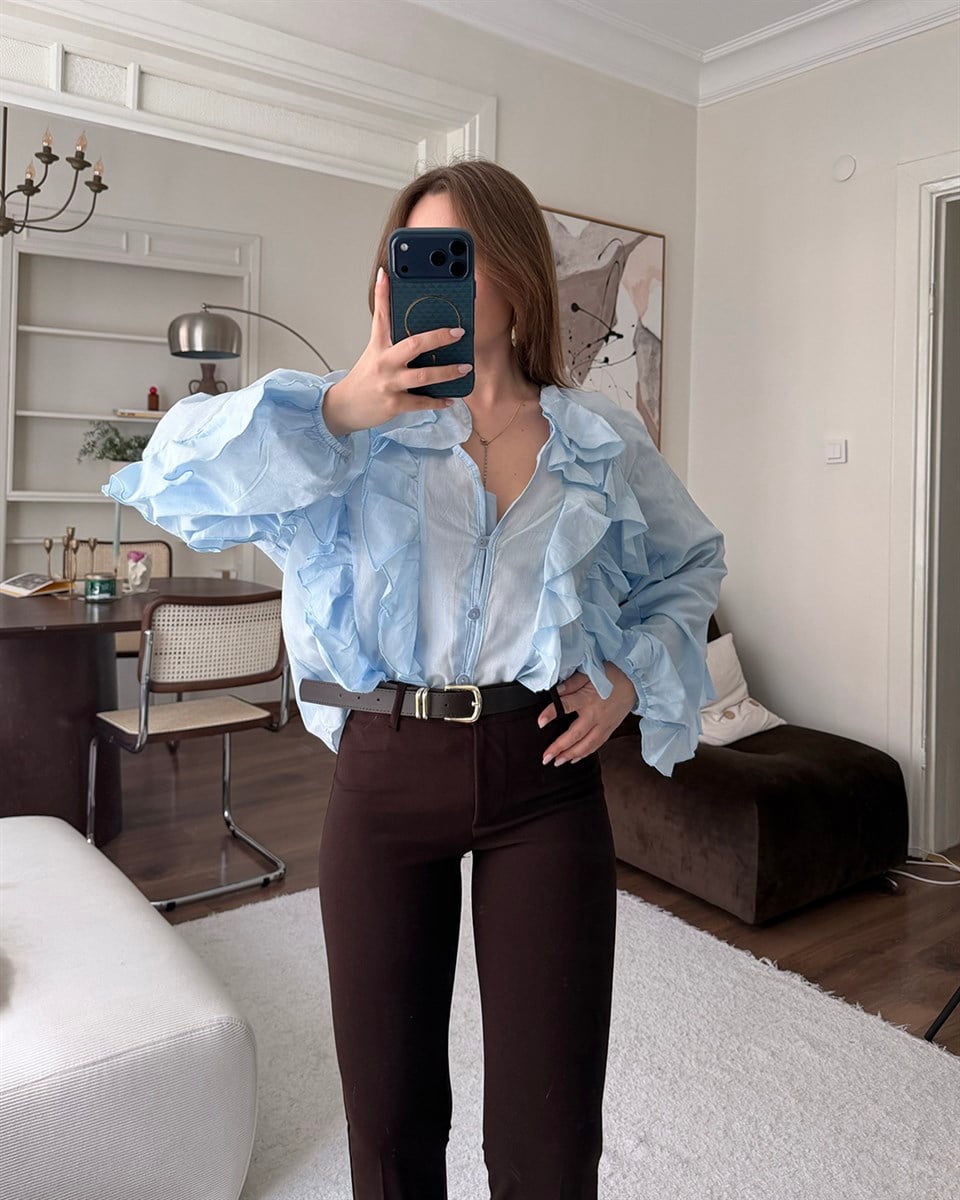 Fırfır Detaylı Bebe Mavisi Gömlek