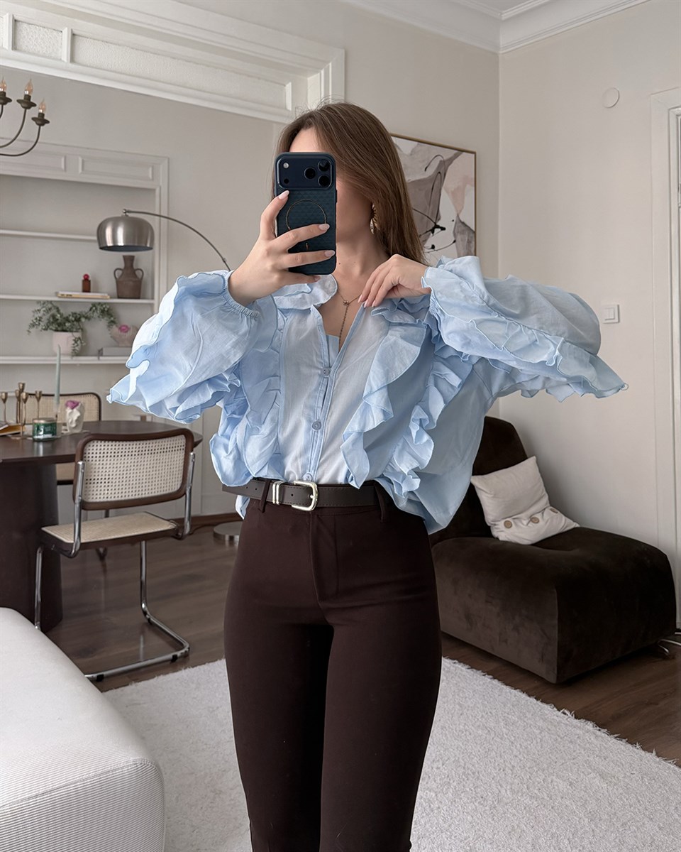 Fırfır Detaylı Bebe Mavisi Gömlek