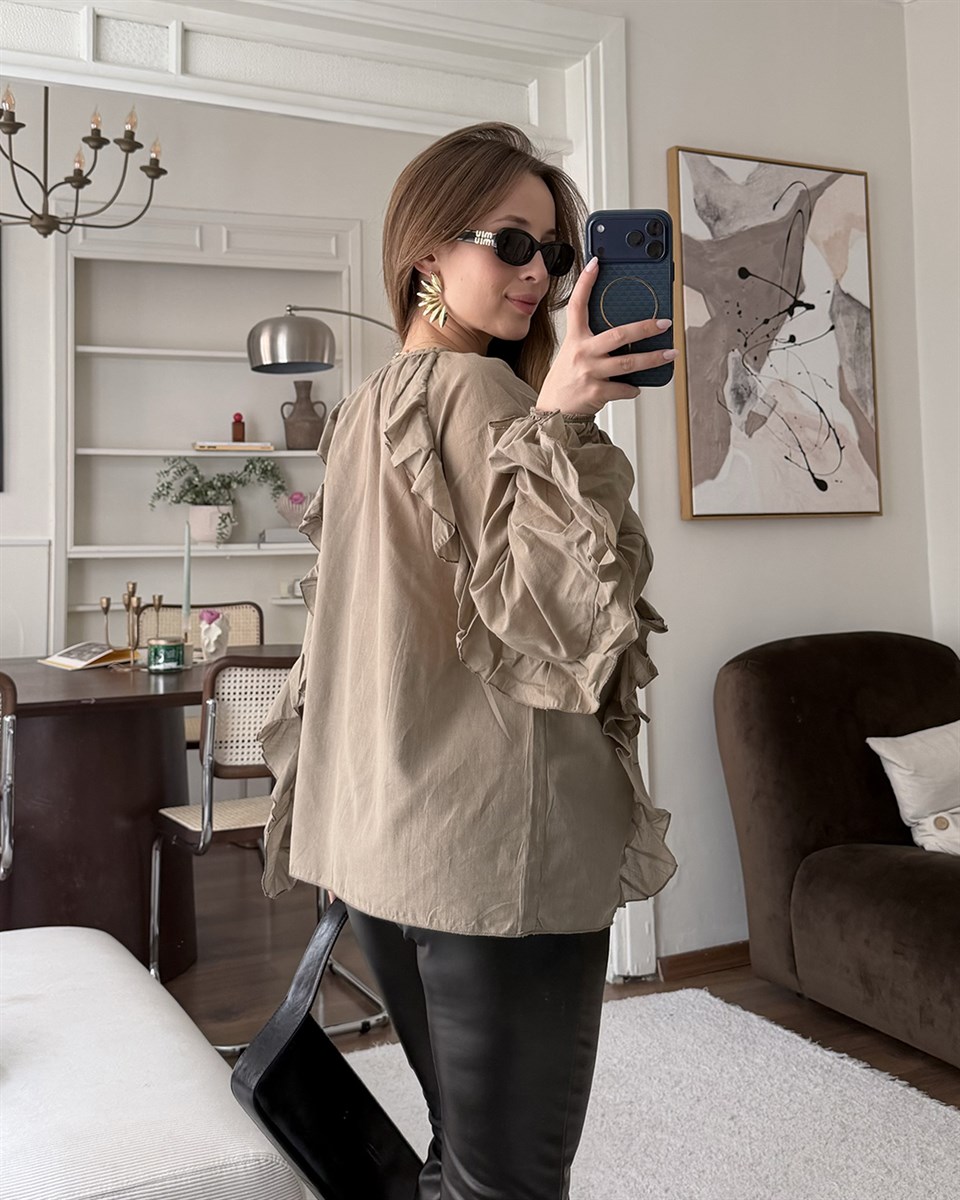 Fırfır Detaylı Haki Gömlek