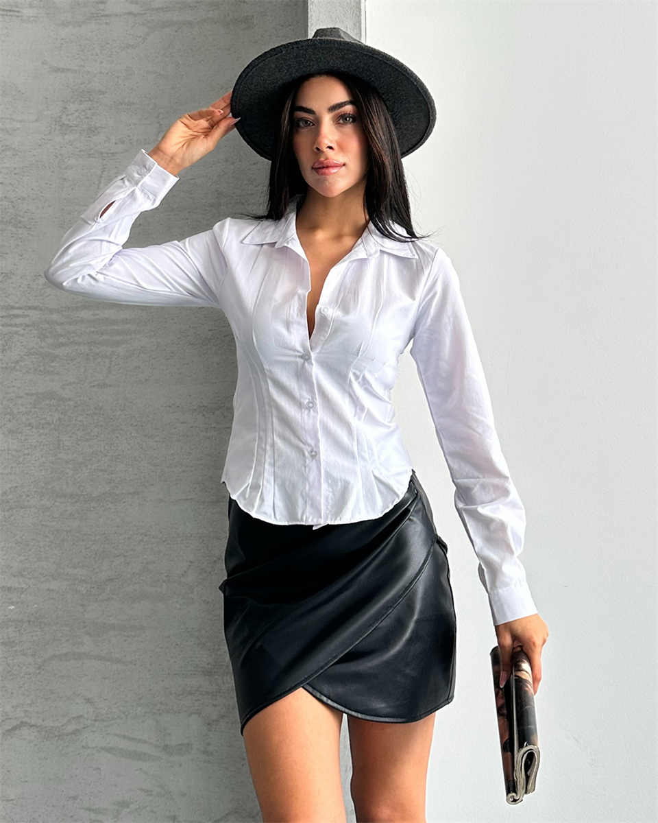 Fit Kesim Düğmeli Beyaz Gömlek