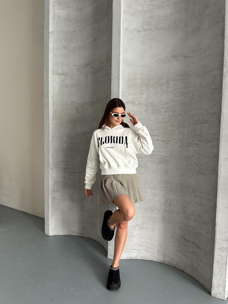 Florida Kapüşonlu Beyaz Sweatshirt
