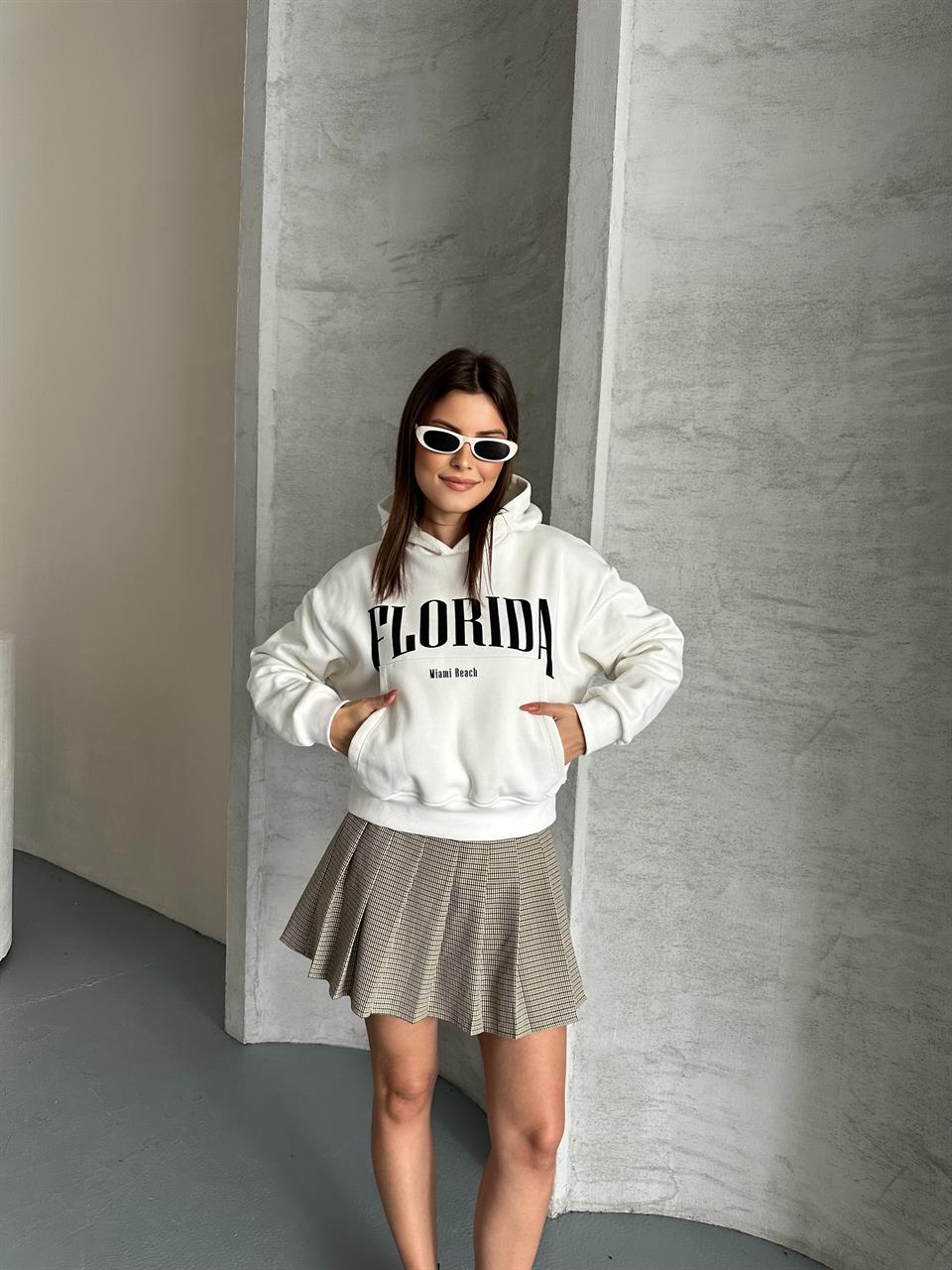 Florida Kapüşonlu Beyaz Sweatshirt