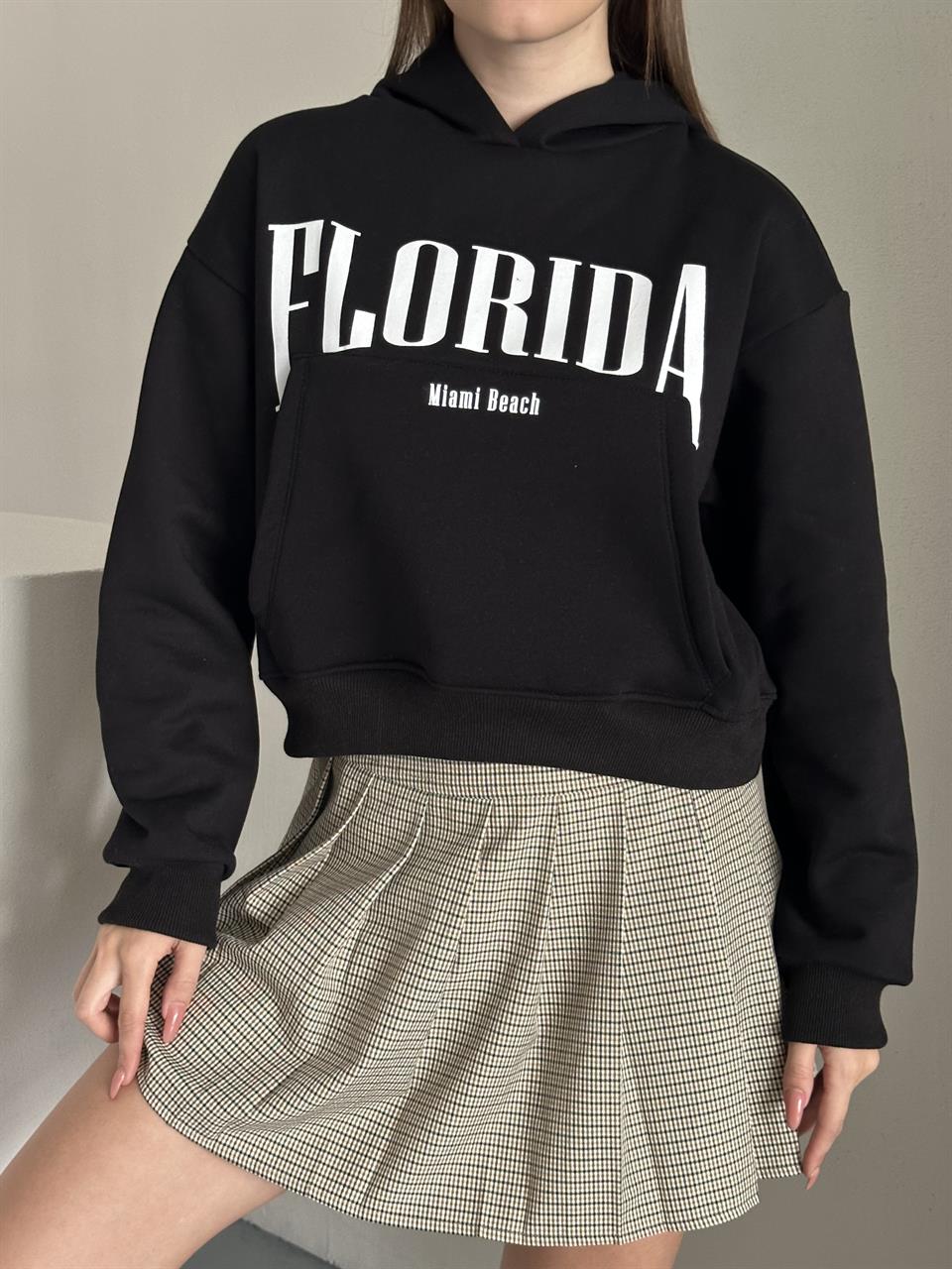 Florida Kapüşonlu Siyah Sweatshirt