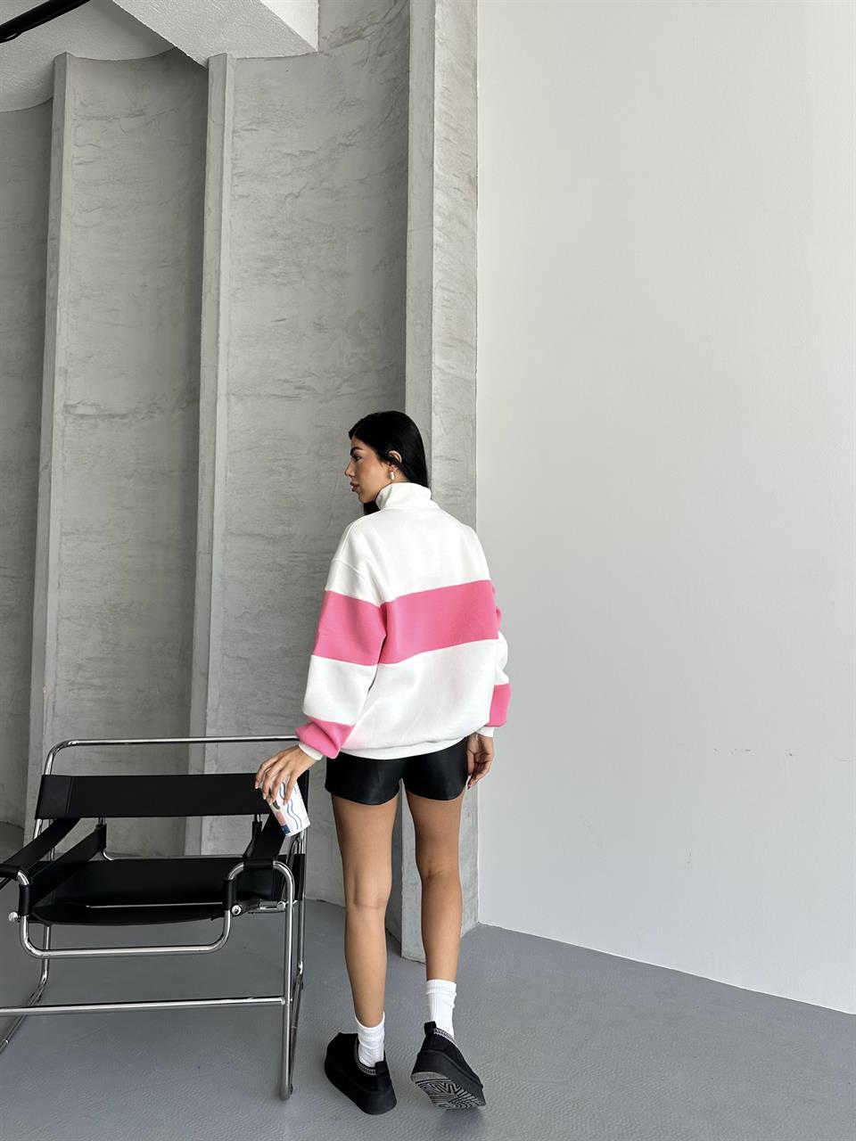 France Nakışlı Fuşya Beyaz Sweatshirt