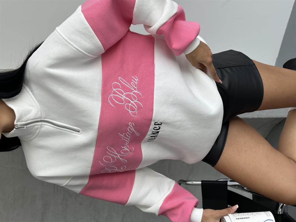 France Nakışlı Fuşya Beyaz Sweatshirt