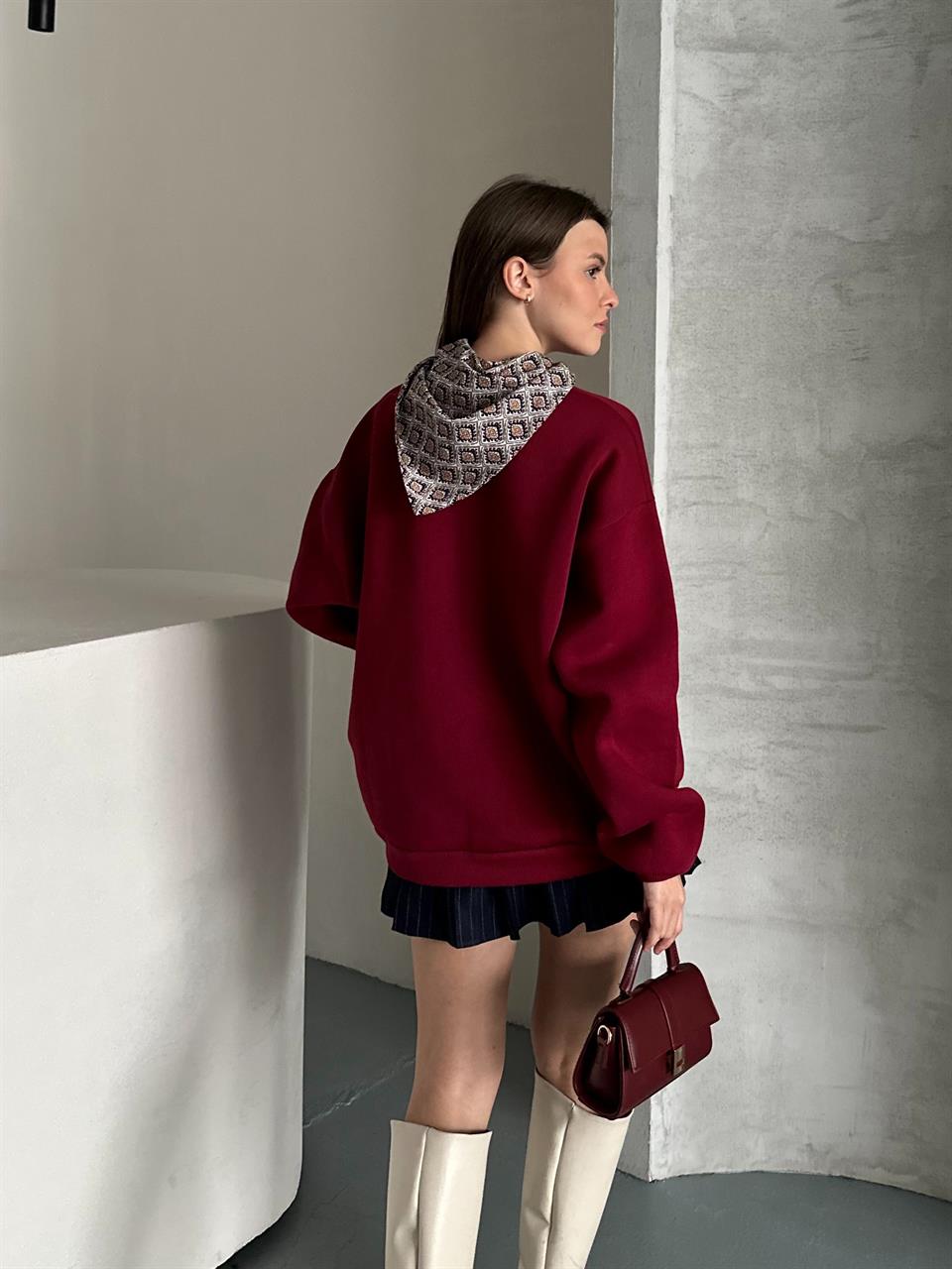 Fularlı Bordo Sweatshirt