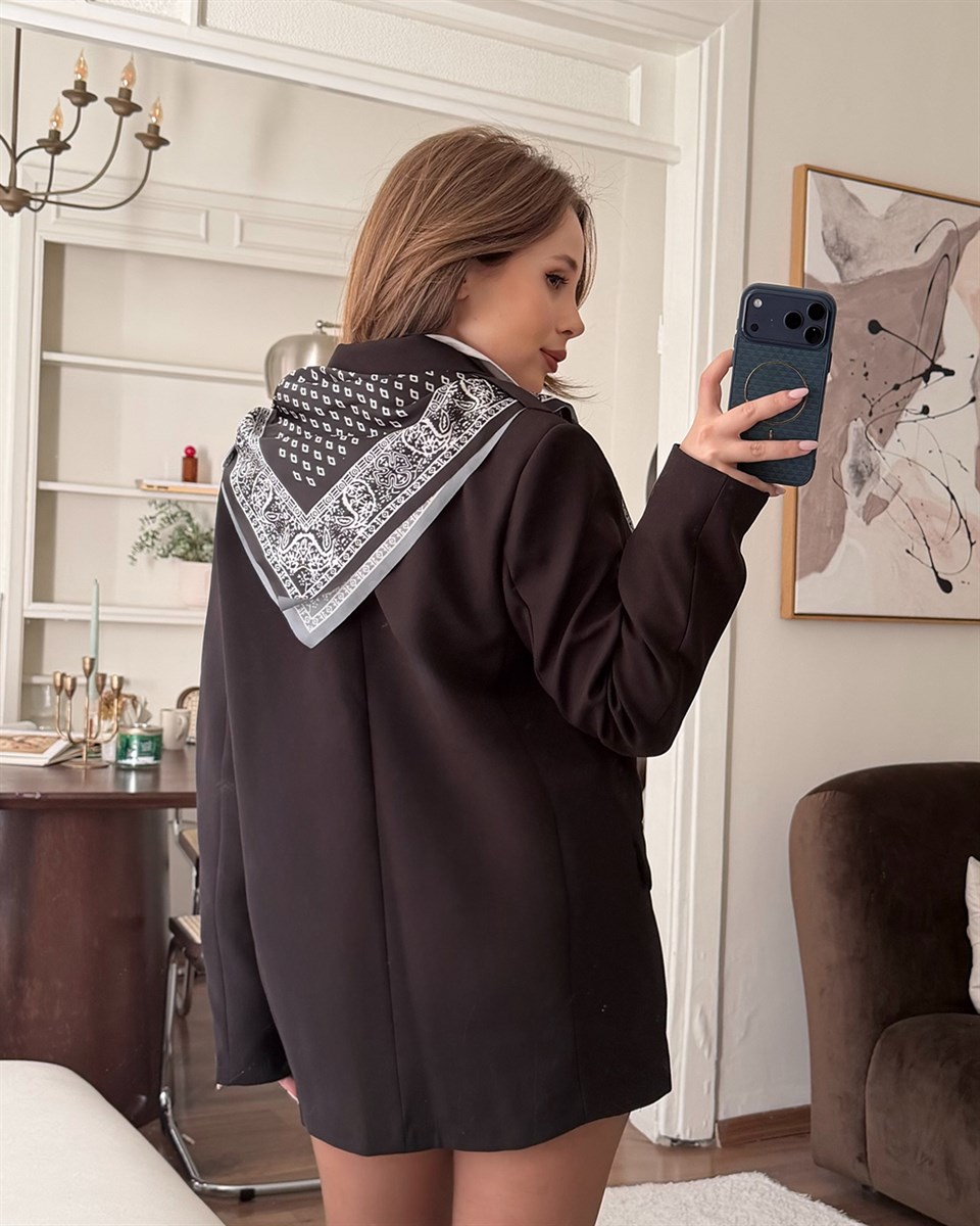 Fularlı Kahverengi Blazer Ceket