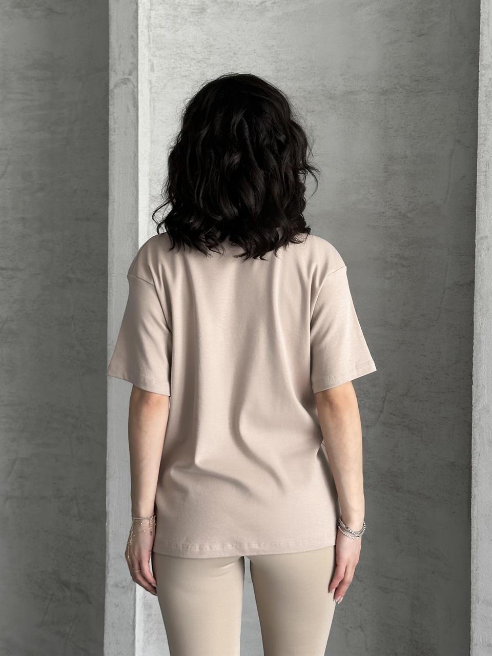 Gold Varak Kuşlu Bej Tişört