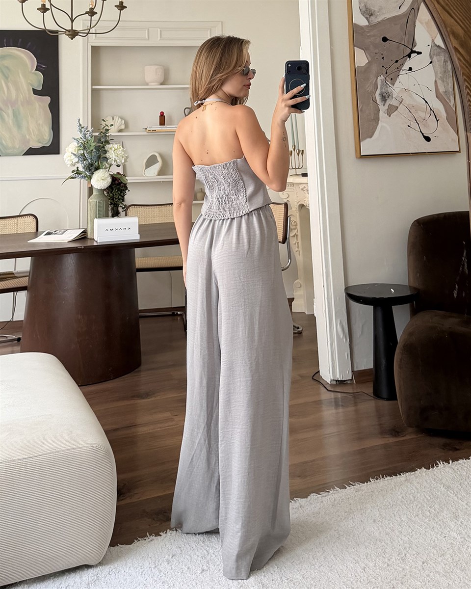 Gri Askılı Büstiyer Pantolon Takım