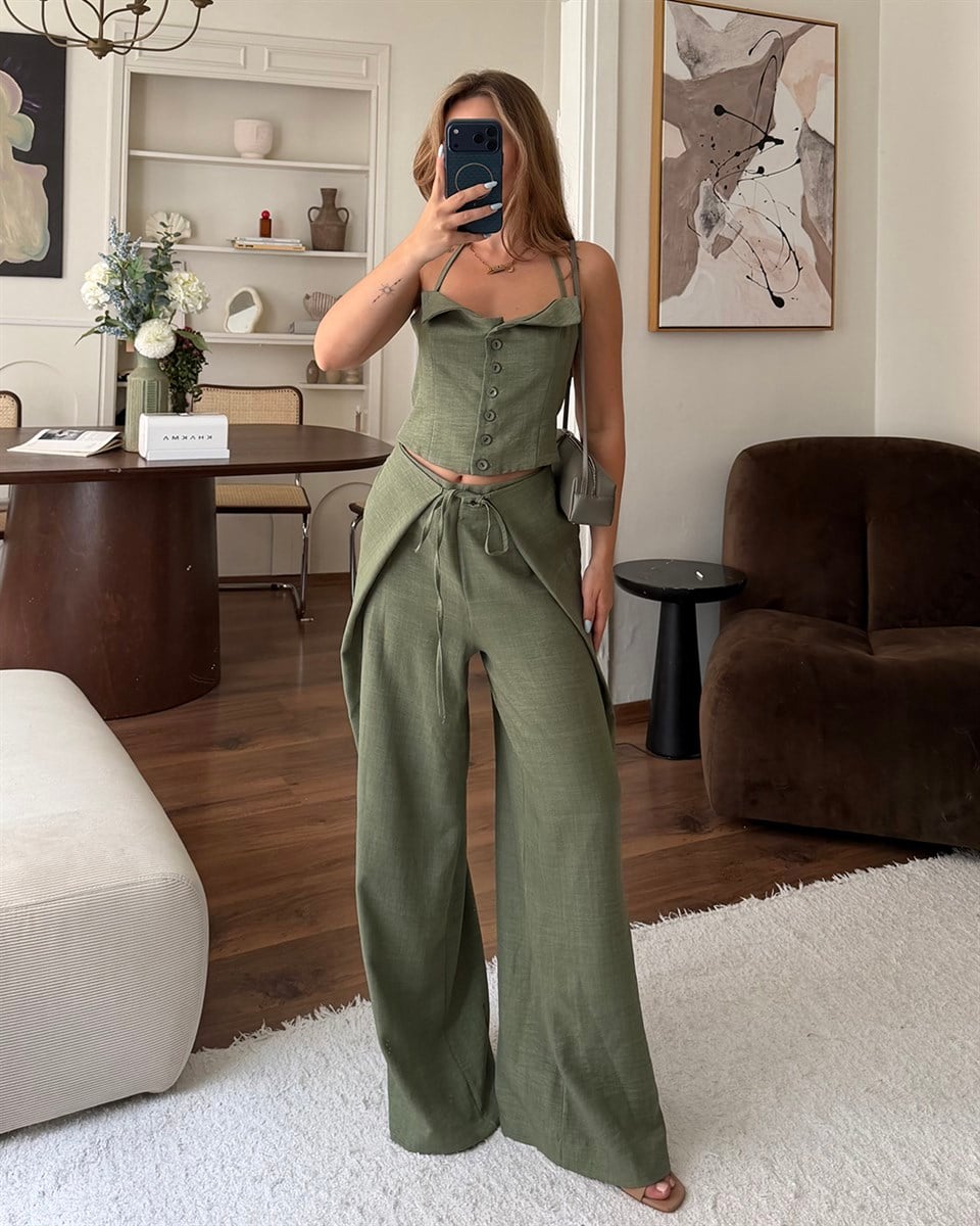 Haki Askılı Büstiyer Pantolon Takım