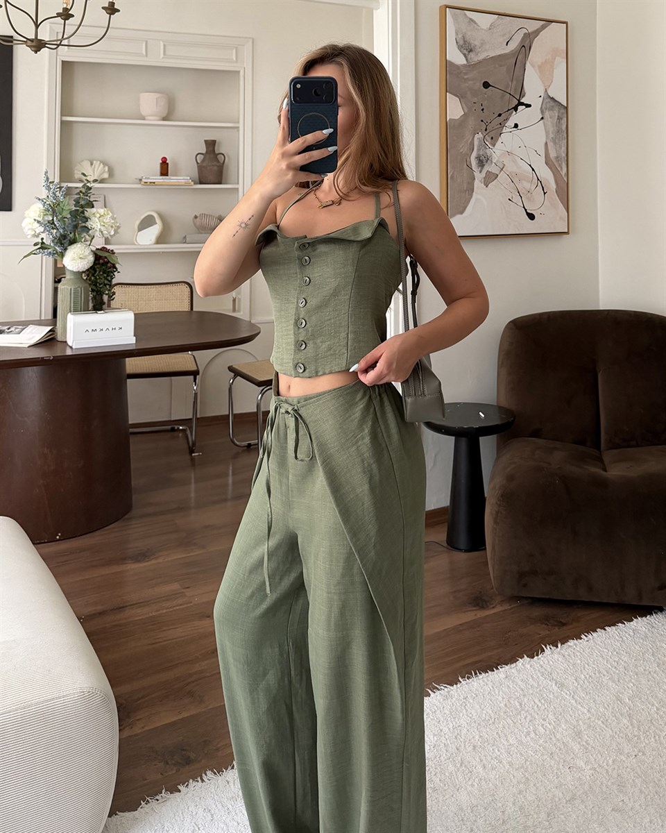 Haki Askılı Büstiyer Pantolon Takım