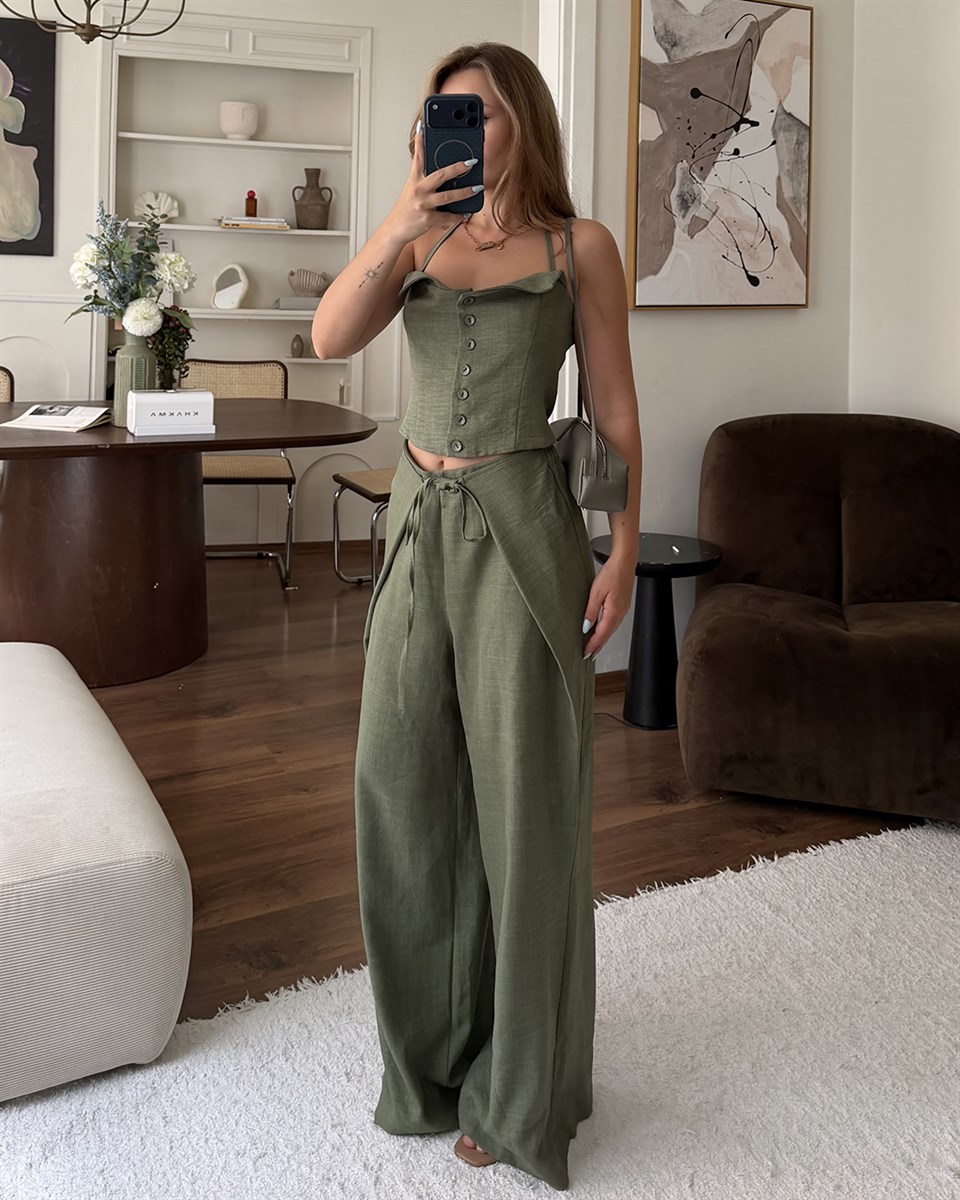 Haki Askılı Büstiyer Pantolon Takım
