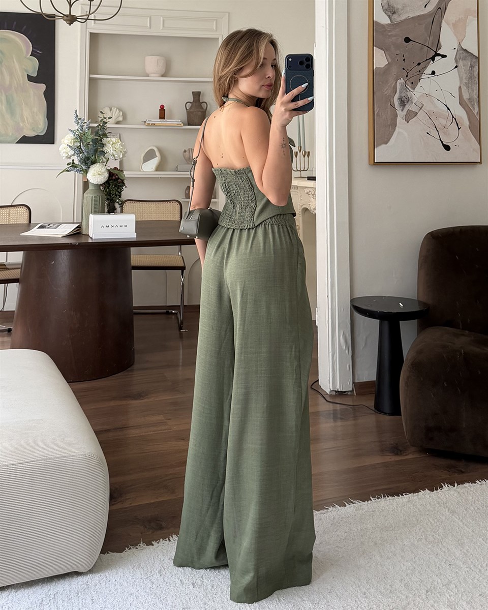 Haki Askılı Büstiyer Pantolon Takım