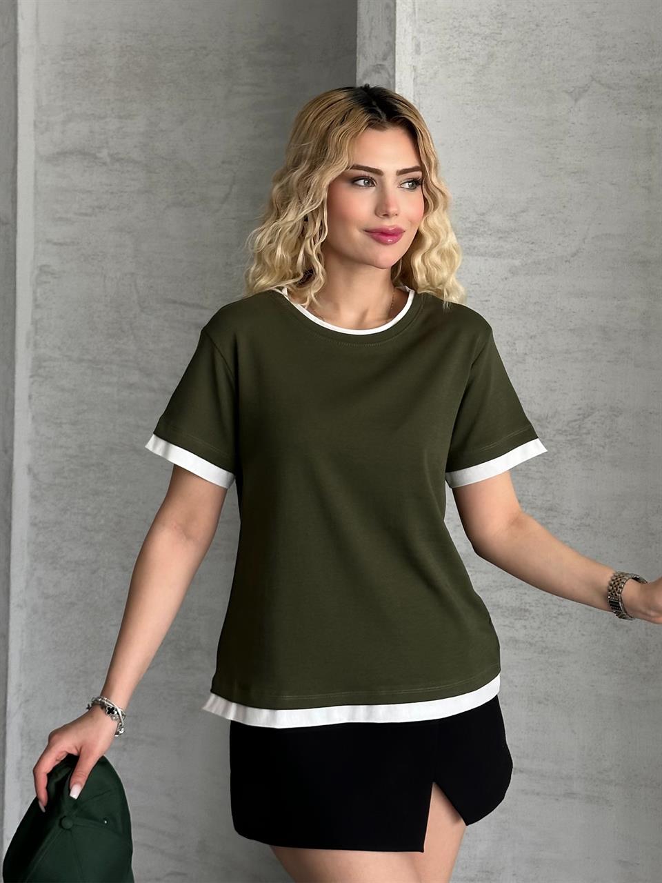 Haki Penye İnterlok Oversize Tişört