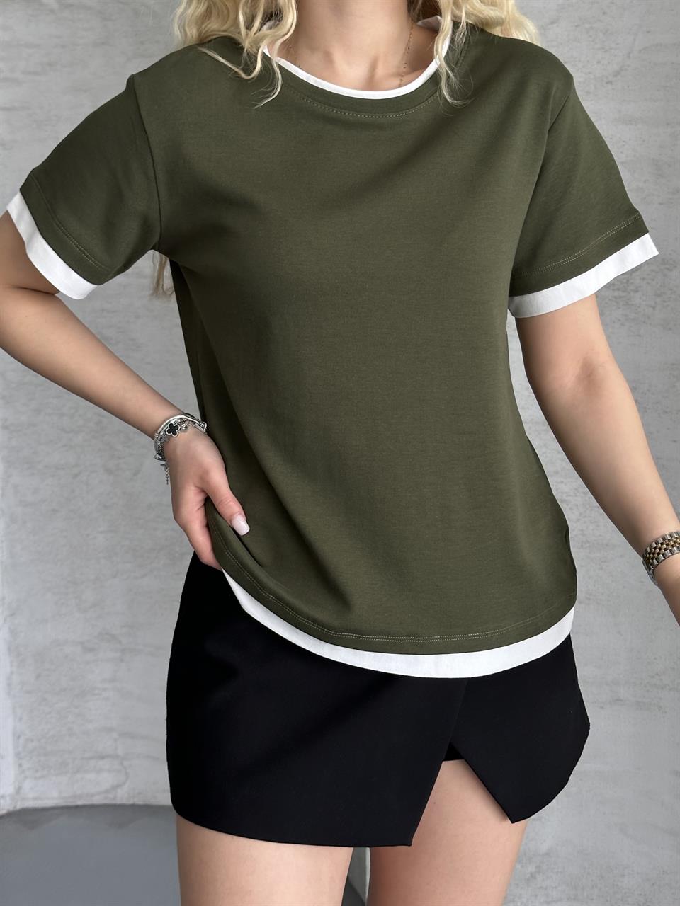 Haki Penye İnterlok Oversize Tişört